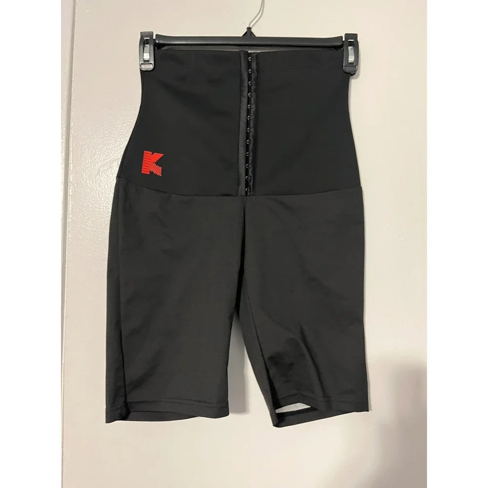 Kumayes Black High Waist Sauna Shorts Waist Trainer Tummy Control Large NWT